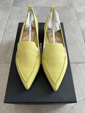 Brand New Nicholas Kirkwood Lemon Yellow Pointed Toe Leather Loafers 37.5